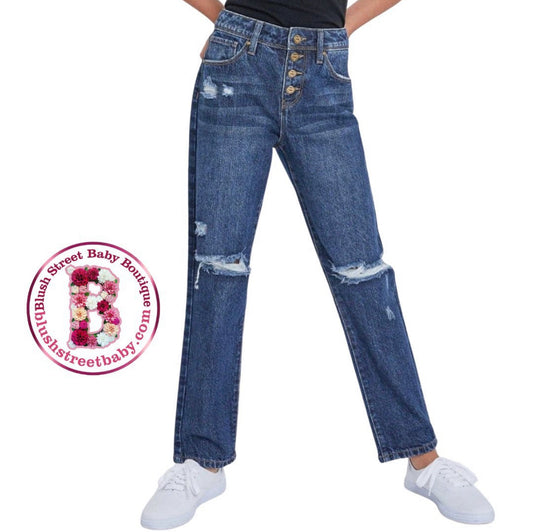 YMI Girl's Selena Dream Button Fly Straight Leg Hybrid Jean
