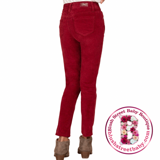 YMI Girl's Ribbon Red Corduroy Skinny Jean